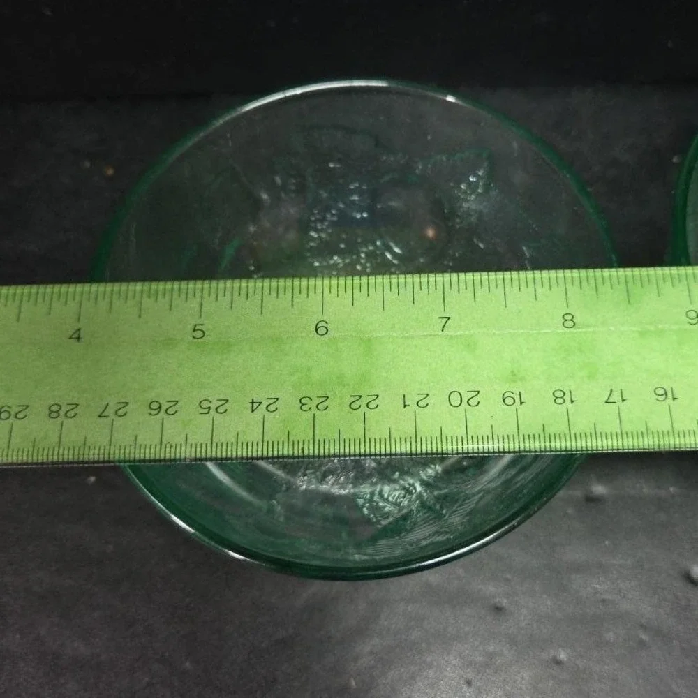 Pasabahce Green Dessert Bowls, Set of‎ 2, Vintage Fruit Design, Footed Glassware